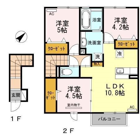 サンヒルズ愛坂 B棟(3LDK/2階)の間取り写真