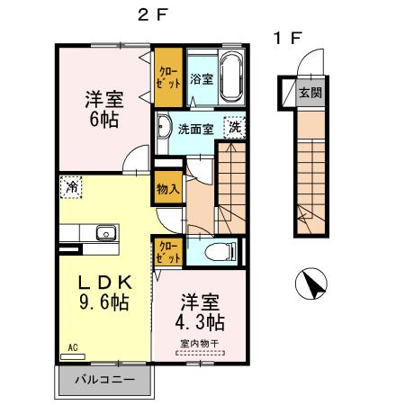 グランドヒルズA棟(2DK/2階)の間取り写真