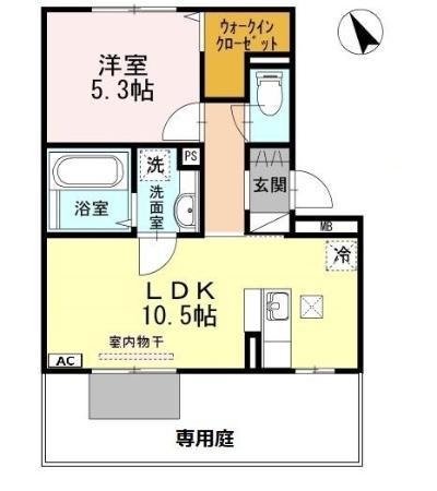 エスポワール祇園B(1LDK/1階)の間取り写真