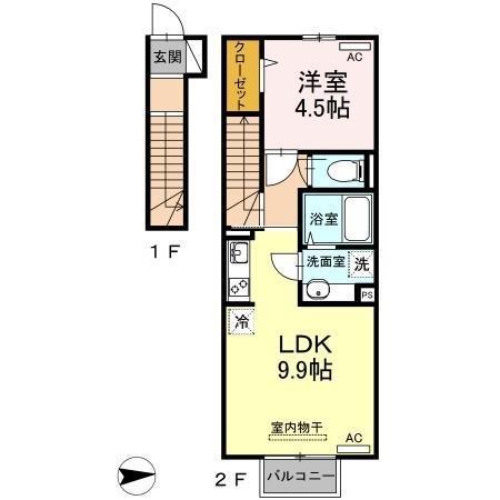 エスペランサ今町(1LDK/2階)の間取り写真