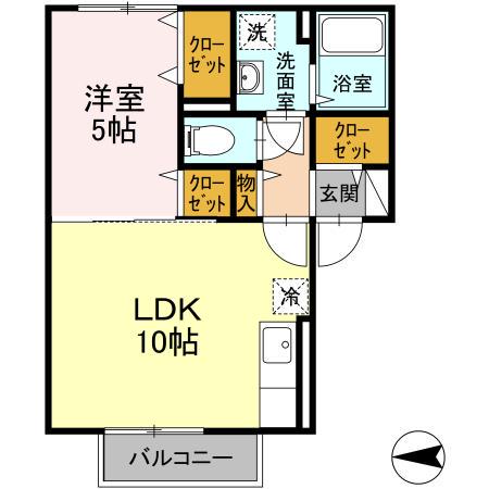カーサロッソ(1LDK/2階)の間取り写真