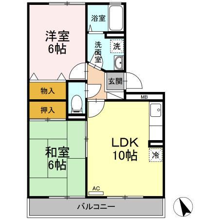 グランドゥール田中(2LDK/3階)の間取り写真
