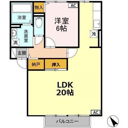 クレール本城(1LDK/2階)の間取り写真