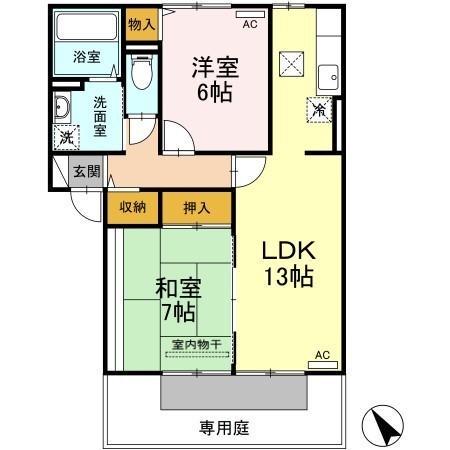 クレール本城(2LDK/1階)の間取り写真