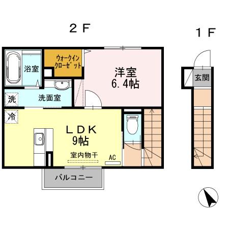エスポワールモモ(1LDK/2階)の間取り写真