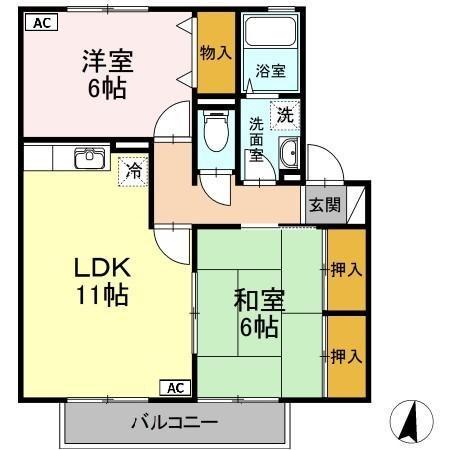 ロイヤルガーデン芳賀C棟(2LDK/2階)の間取り写真