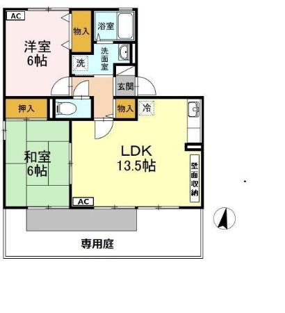 ロイヤルガーデン芳賀C棟(2LDK/1階)の間取り写真