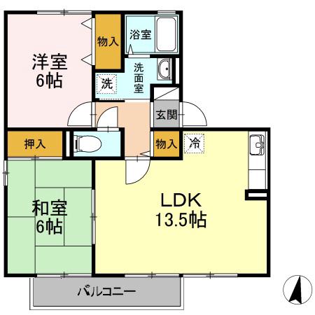 ロイヤルガーデン芳賀C棟(2LDK/2階)の間取り写真