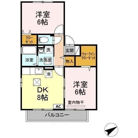 パインテールⅡ(2DK/2階)の間取り写真