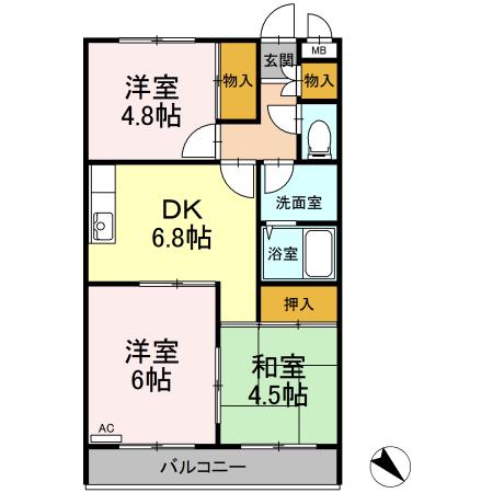 ドゥエル・杉野(3DK/2階)の間取り写真