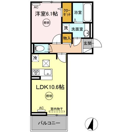 POLONIA WAKAMATSU B棟(1LDK/2階)の間取り写真