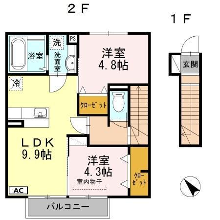 アルウェット(2DK/2階)の間取り写真