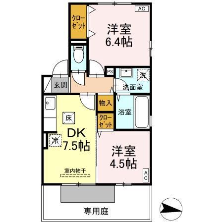 マノワールさやの杜(2DK/1階)の間取り写真