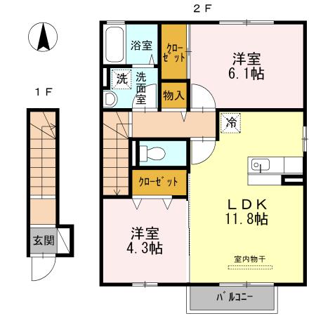 サニーヒルズ迫田(2LDK/2階)の間取り写真