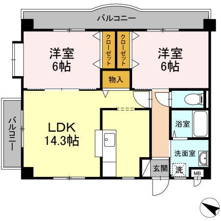 クレール長尾 Ⅱ(2LDK/4階)の間取り写真