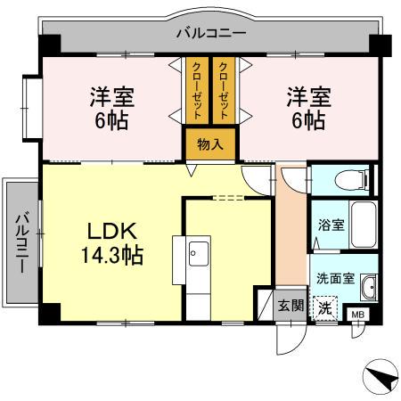 クレール長尾 Ⅱ(2LDK/4階)の間取り写真