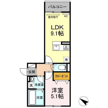 GRAND SOLEIL小倉北(1LDK/3階)の間取り写真