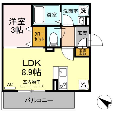 GRAND SOLEIL小倉北(1LDK/2階)の間取り写真