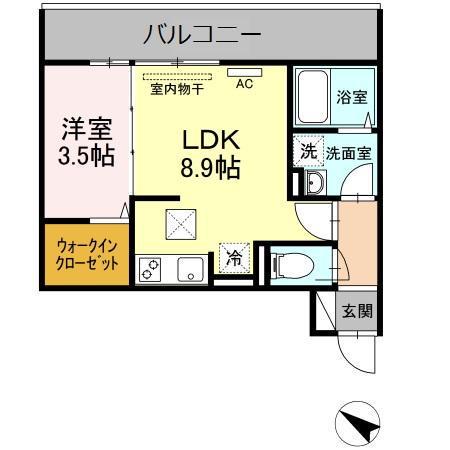 GRAND SOLEIL小倉北(1LDK/1階)の間取り写真