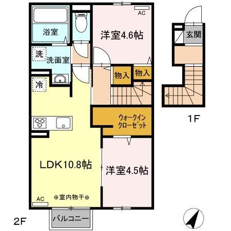 ドゥ・マリアージュ Ⅲ(2LDK/2階)の間取り写真