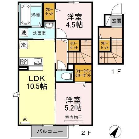 エスポワール(2LDK/2階)の間取り写真