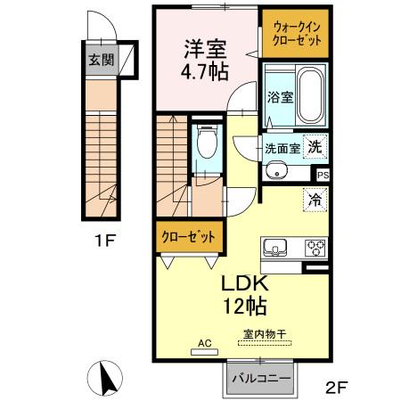 D-ROOM葛原(1LDK/2階)の間取り写真