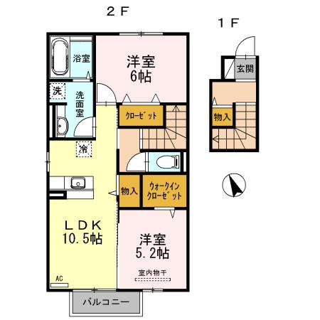 ヴィルヌーブ門司(2LDK/2階)の間取り写真