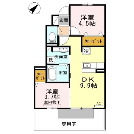 ポサーダ本城(2DK/1階)の間取り写真