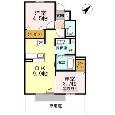 ポサーダ本城(2DK/1階)の間取り写真