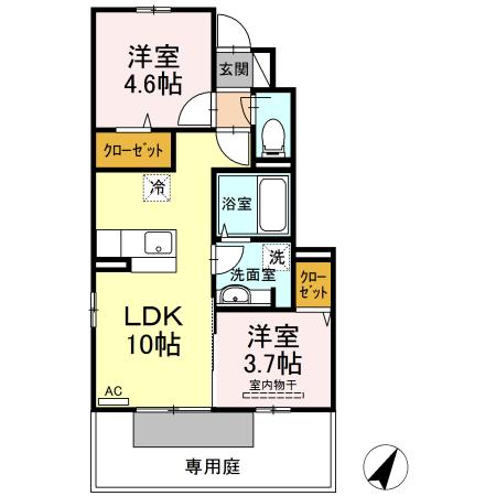 グラシューズ メゾン(2LDK/1階)の間取り写真
