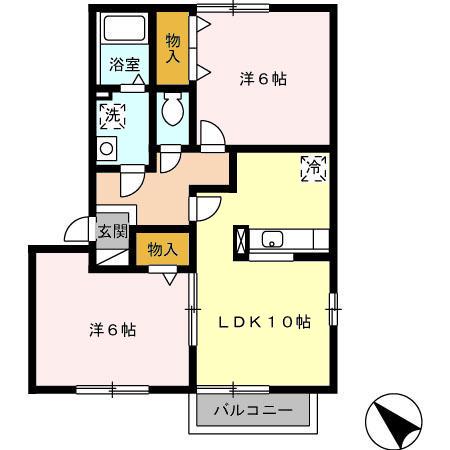 ディーフレア徳吉A棟(2LDK/2階)の間取り写真