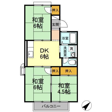 グランディール行橋C棟(3DK/2階)の間取り写真