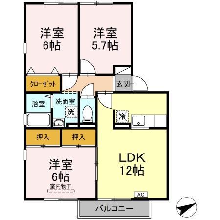 フレマリールASOUD棟(3LDK/2階)の間取り写真