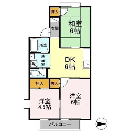 グランディール行橋B棟(3DK/2階)の間取り写真