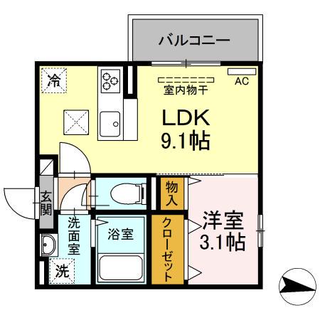  D-ROOM東浜町(1LDK/1階)の間取り写真