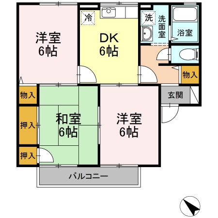 ポサーダ中尾B棟(3DK/1階)の間取り写真