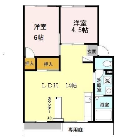 プレジール弥生が丘 A(2LDK/1階)の間取り写真