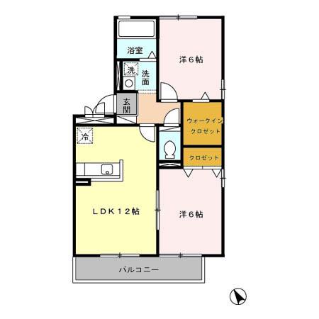 ヒーリングK(2LDK/2階)の間取り写真