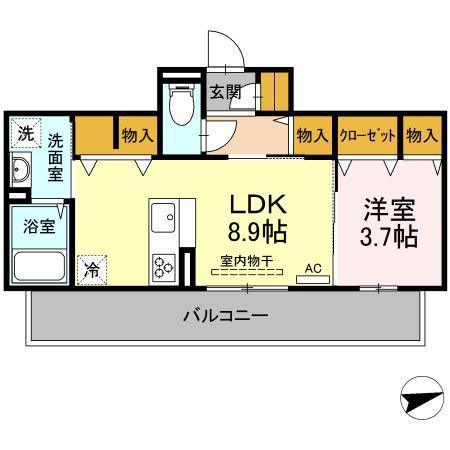 ソレール ヴィラ Ⅱ D棟(1LDK/1階)の間取り写真