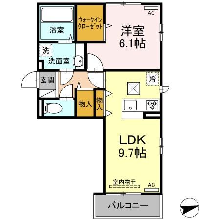 ソレール ヴィラ Ⅱ D棟(1LDK/1階)の間取り写真
