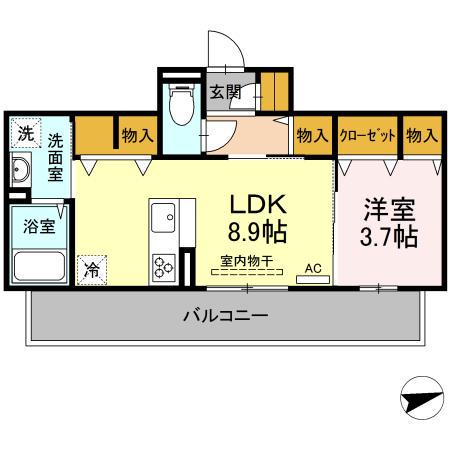 ソレール ヴィラ Ⅱ D棟(1LDK/1階)の間取り写真