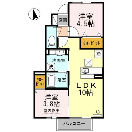 メゾンパークス白岩(2LDK/1階)の間取り写真
