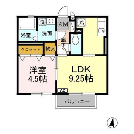 ヴィオラ楠橋(1LDK/2階)の間取り写真