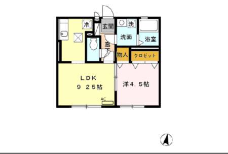 ヴィオラ楠橋(1LDK/1階)の間取り写真