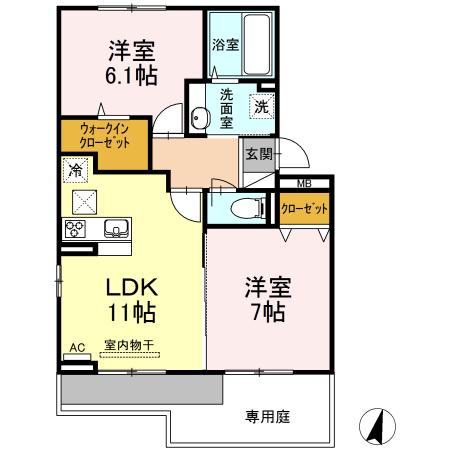 ヒルサイドレジデンス今光(2LDK/1階)の間取り写真