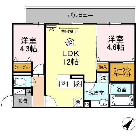 POLONIA MATSUBARAA棟(2LDK/3階)の間取り写真