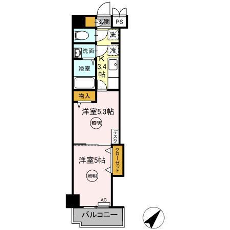 木下鉱産ビルⅡ(2K/7階)の間取り写真
