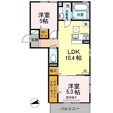 ソレイユひびきが丘(2LDK/2階)の間取り写真