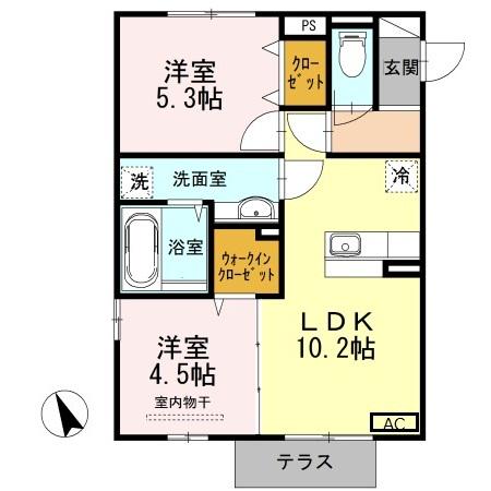 エスポワール祇園A(2LDK/1階)の間取り写真