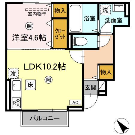 D-ROOM下貫(1LDK/1階)の間取り写真